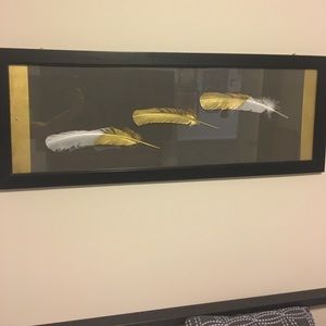 Handmade geo-gold feather art